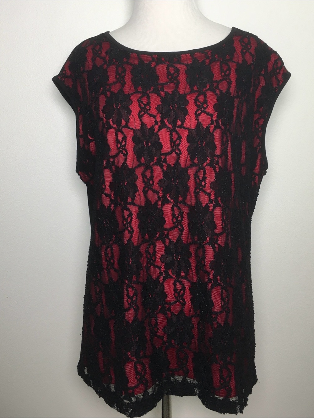 Black Lace Overlay Tank with Red Underlay
